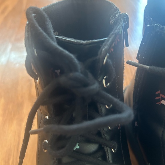 ZARA Floral Black Side Zipper Lace-up Combat Moto Boots Kids' Sz EU 32/ US 1 - Picture 2 of 7